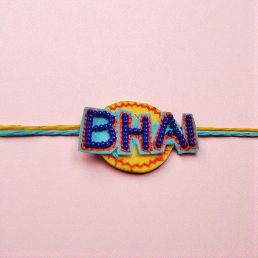 Handmade Beaded " Bhai" Rakhi For Brother