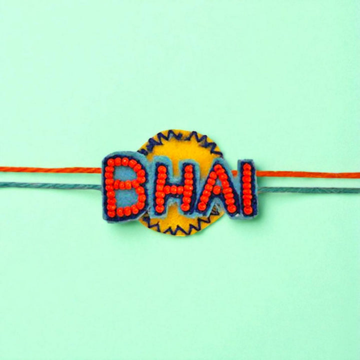 Handmade Beaded " Bhai" Rakhi For Brother