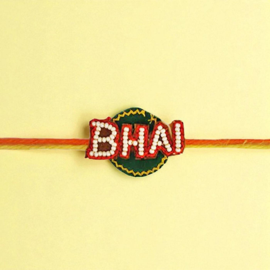 Handmade Beaded " Bhai" Rakhi For Brother