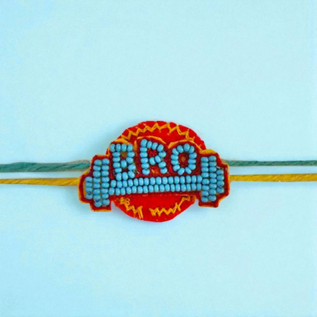Handmade Beaded "Bro" With Dumbbells Rakhi For Brother