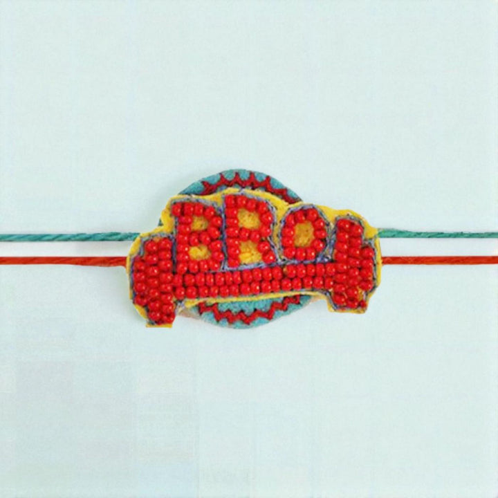 Handmade Beaded "Bro" With Dumbbells Rakhi For Brother