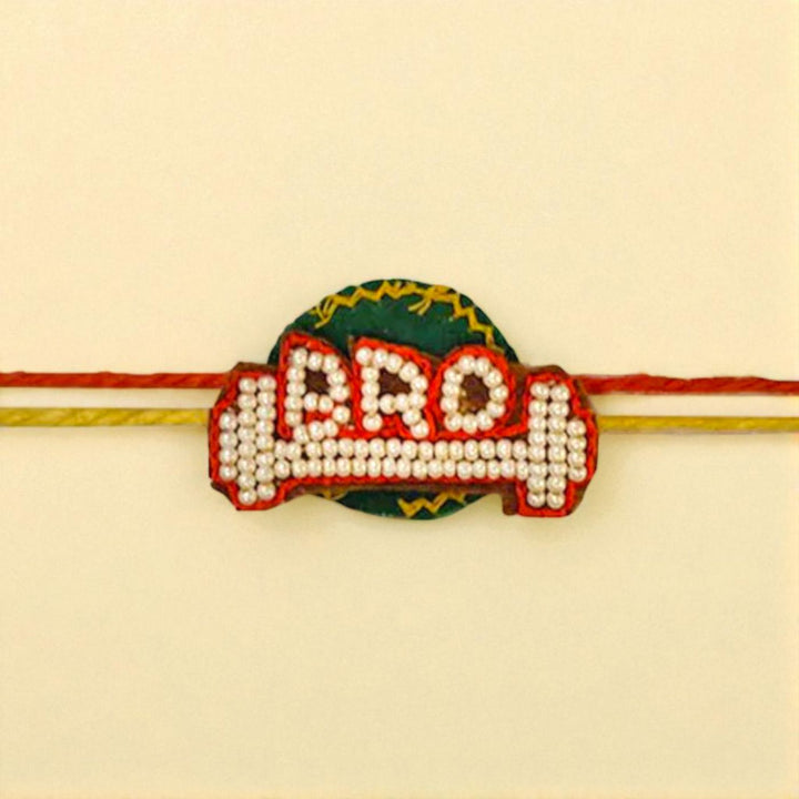 Handmade Beaded "Bro" With Dumbbells Rakhi For Brother