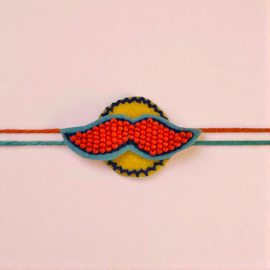 Handmade Beaded Moustache Design Rakhi For Brother