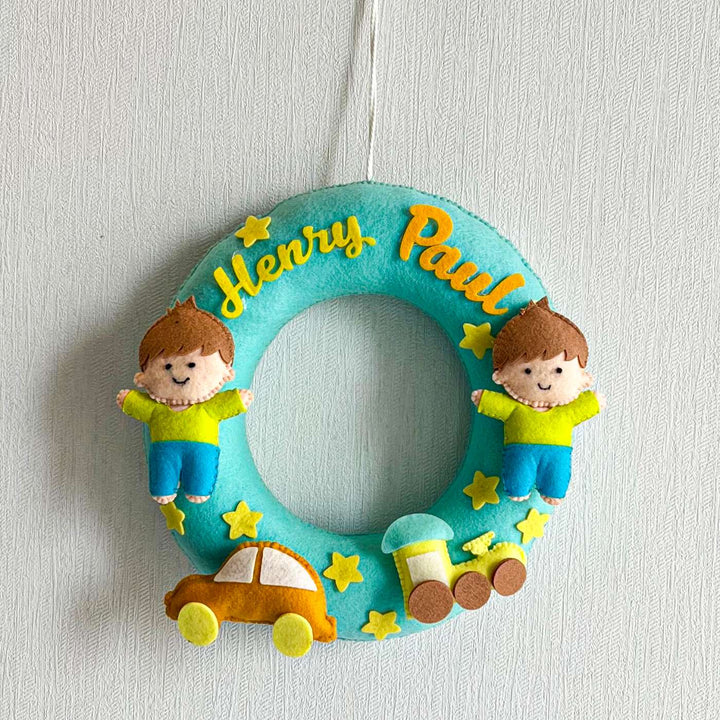 Personalized Brothers Forever Theme Felt Kids Name Plate For Siblings