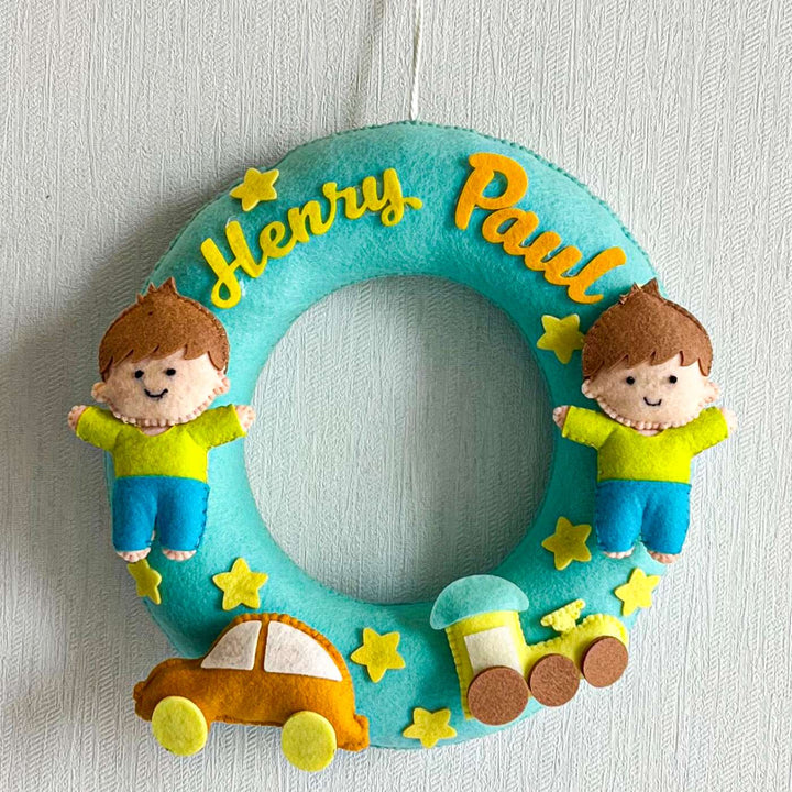 Personalized Brothers Forever Theme Felt Kids Name Plate For Siblings