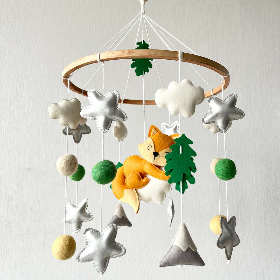 Personalized Handmade Dreamy Cloud Fox Felt Cot Mobile For Newborns