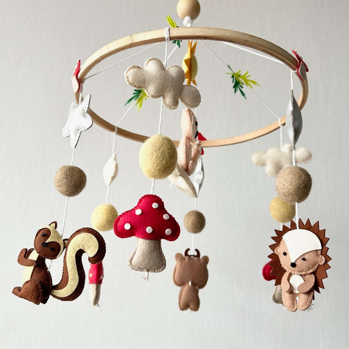 Personalized Handmade Forest Friends Felt Cot Mobile For Newborns