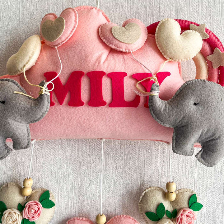 Personalized Elephant Cloudscape Theme Felt Kids Name Plate