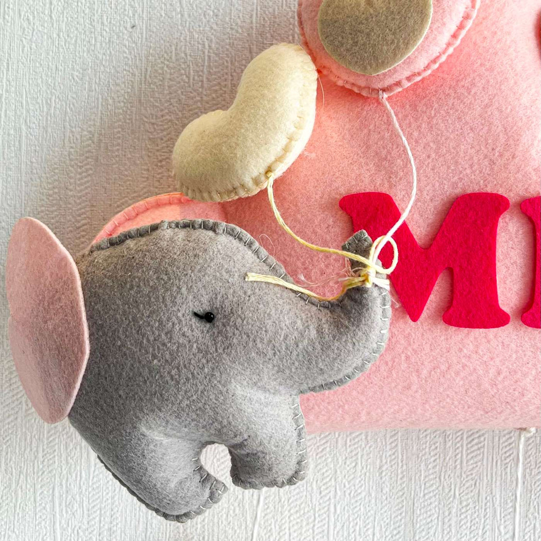 Personalized Elephant Cloudscape Theme Felt Kids Name Plate