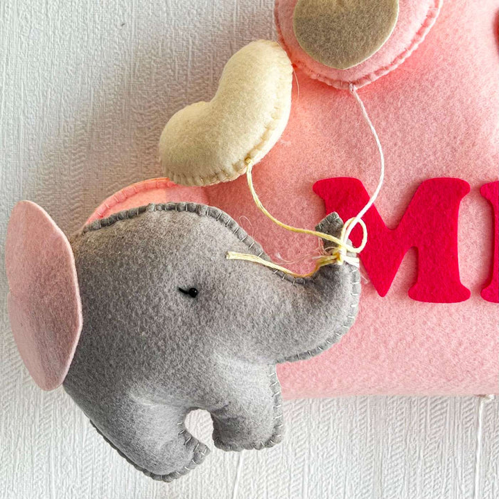 Personalized Elephant Cloudscape Theme Felt Kids Name Plate