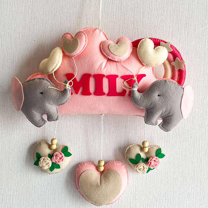Personalized Elephant Cloudscape Theme Felt Kids Name Plate
