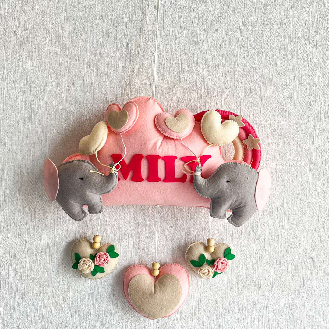Personalized Elephant Cloudscape Theme Felt Kids Name Plate