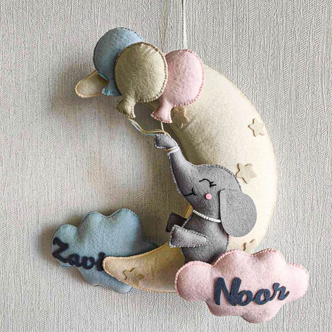 Personalized Elephant’S Balloon Bliss Theme Felt Kids Name Plate