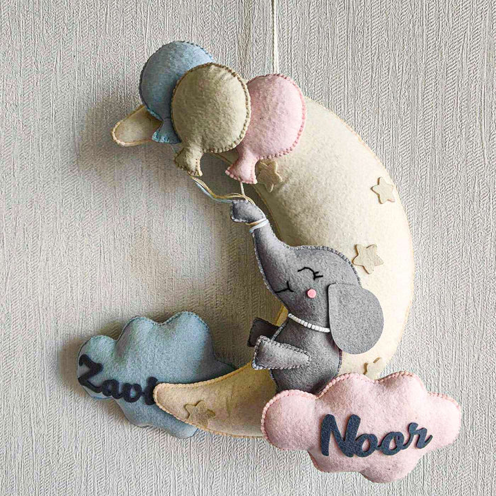 Personalized Elephant’S Balloon Bliss Theme Felt Kids Name Plate
