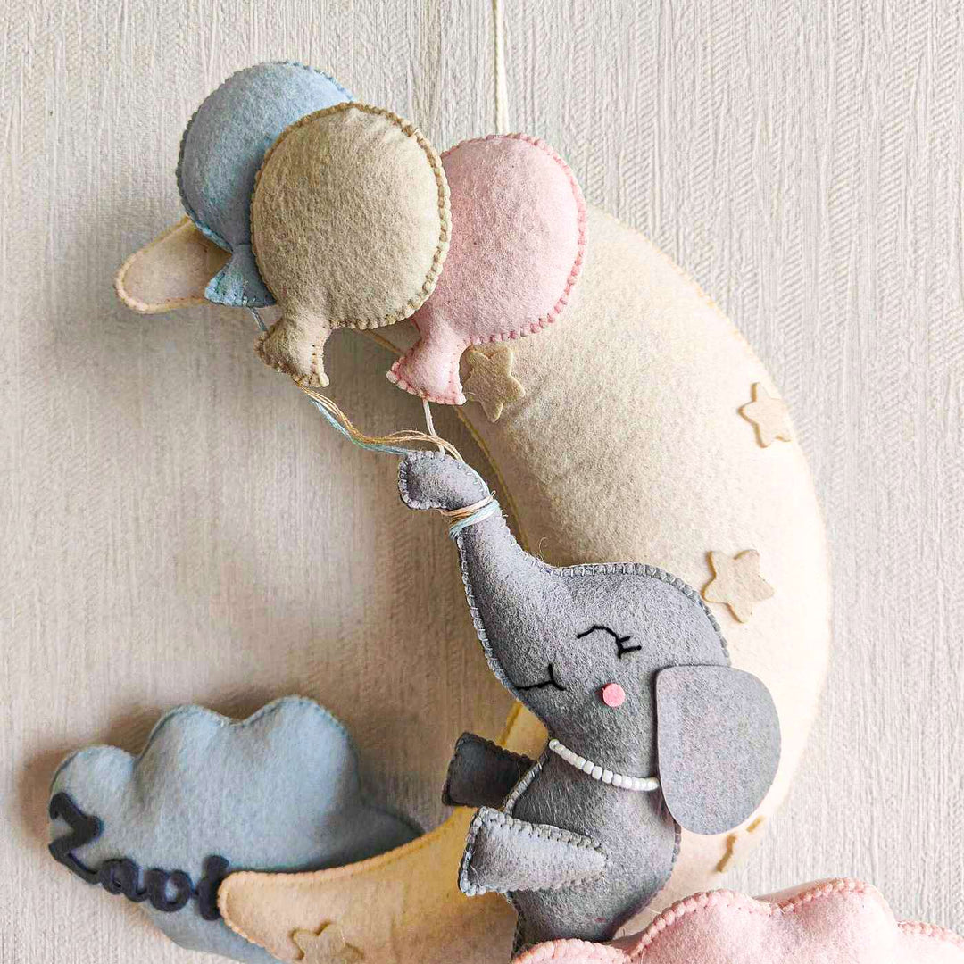 Personalized Elephant’S Balloon Bliss Theme Felt Kids Name Plate