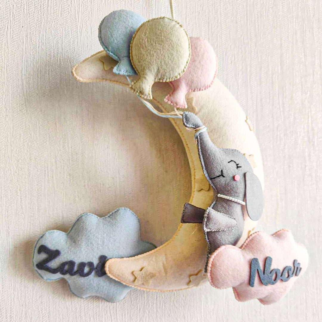 Personalized Elephant’S Balloon Bliss Theme Felt Kids Name Plate