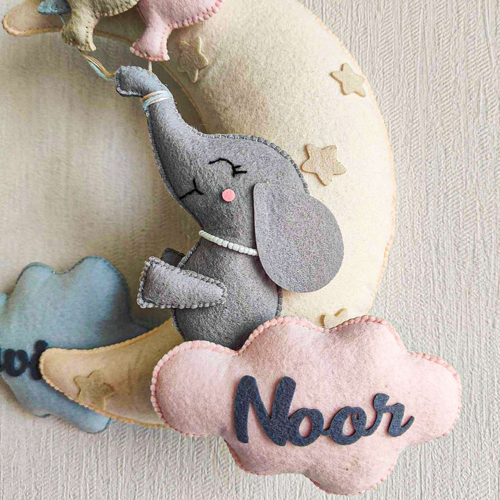 Personalized Elephant’S Balloon Bliss Theme Felt Kids Name Plate