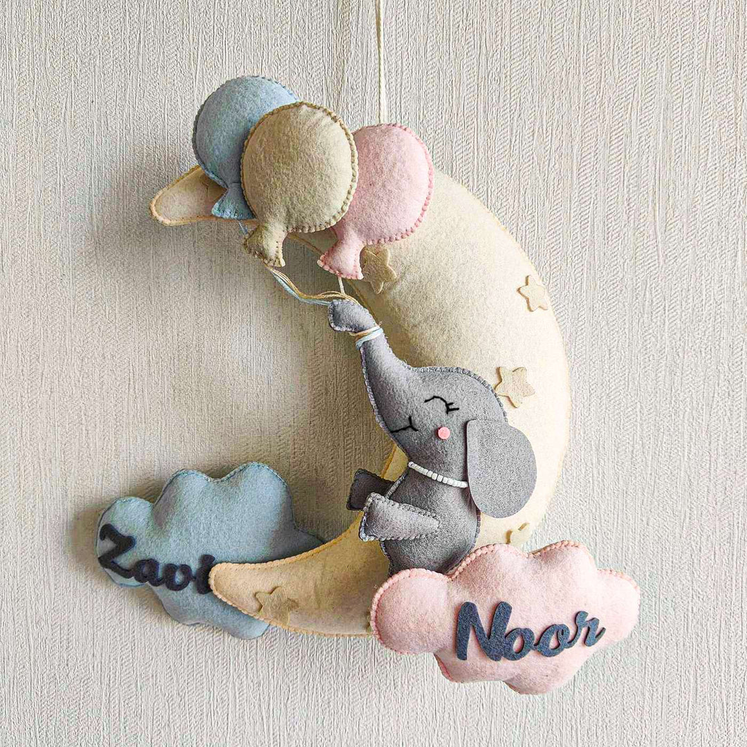 Personalized Elephant’S Balloon Bliss Theme Felt Kids Name Plate