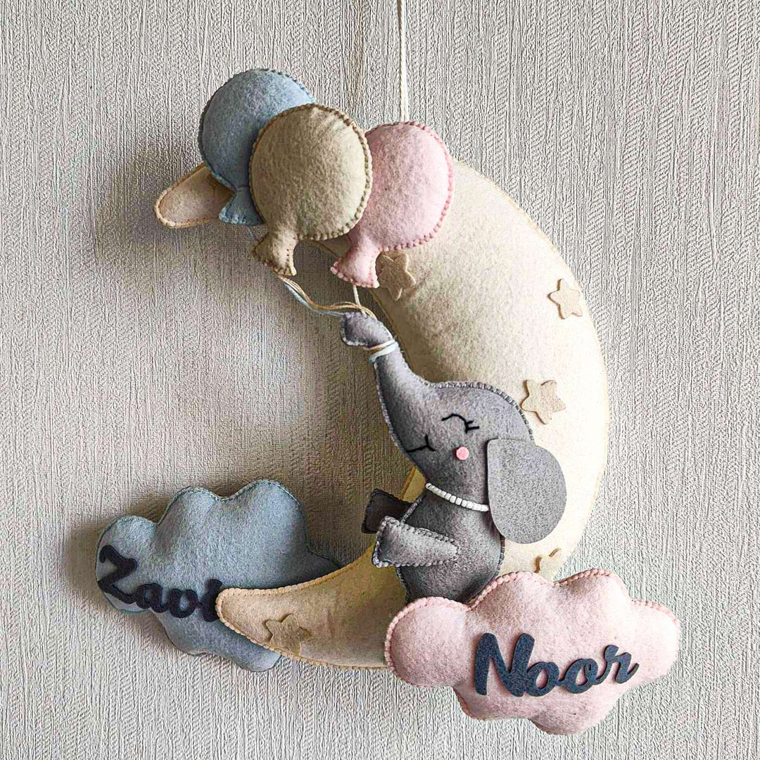 Personalized Elephant’S Balloon Bliss Theme Felt Kids Name Plate