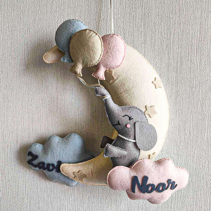 Personalized Elephant’S Balloon Bliss Theme Felt Kids Name Plate