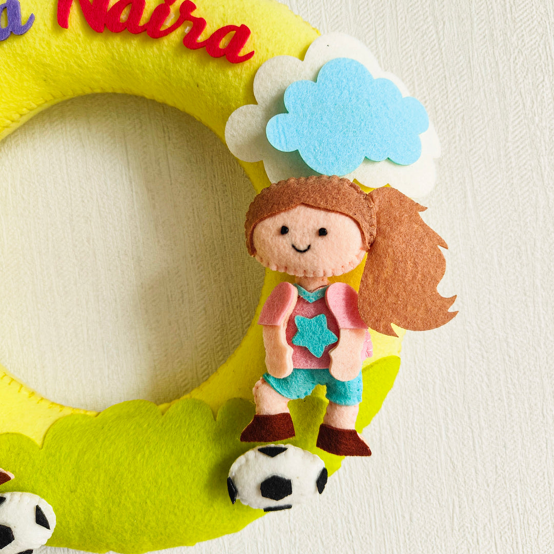 Personalized Football Frenzy Theme Felt Kids Name Plate For Siblings