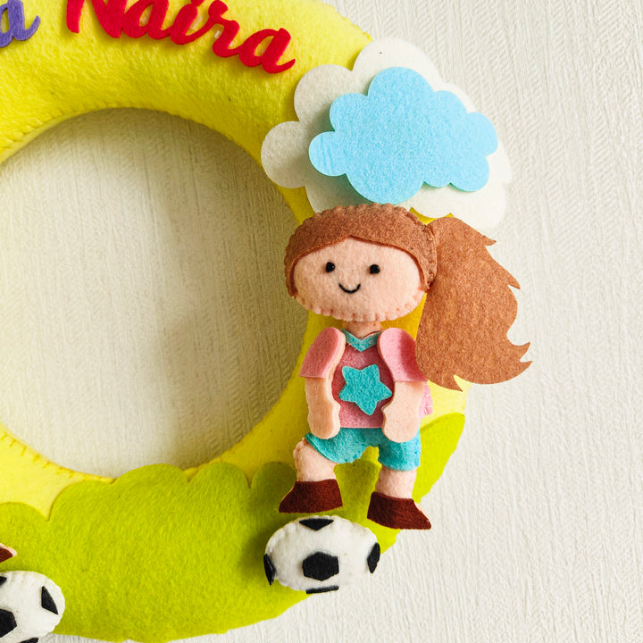 Personalized Football Frenzy Theme Felt Kids Name Plate For Siblings