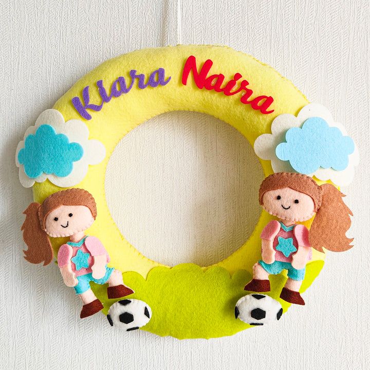 Personalized Football Frenzy Theme Felt Kids Name Plate For Siblings