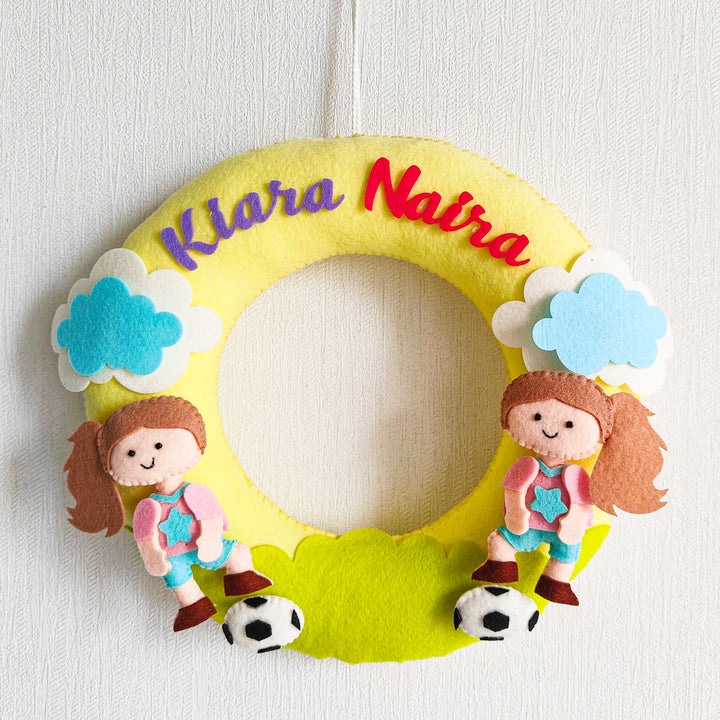 Personalized Football Frenzy Theme Felt Kids Name Plate For Siblings
