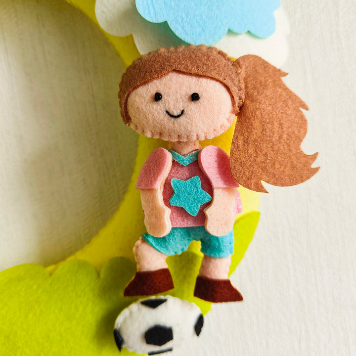 Personalized Football Frenzy Theme Felt Kids Name Plate For Siblings