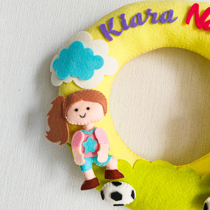 Personalized Football Frenzy Theme Felt Kids Name Plate For Siblings