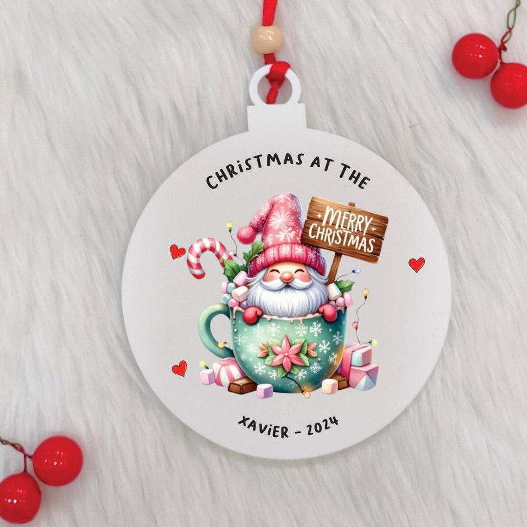Personalized Handmade Gnome's Sipping Surprise Acrylic Ornament