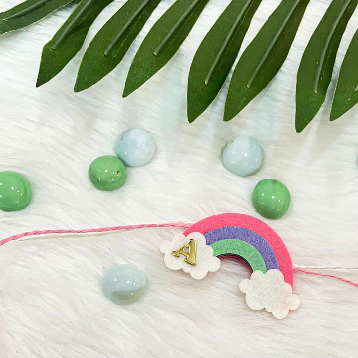 Personalized Laser Cut Rainbow Shape Felt Kids Rakhi With Initial