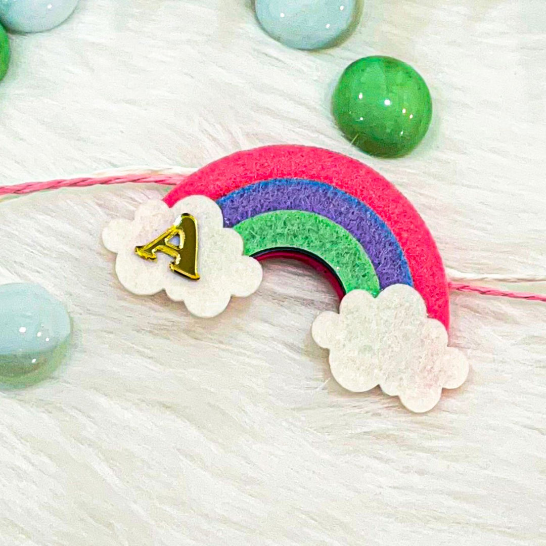 Personalized Laser Cut Rainbow Shape Felt Kids Rakhi With Initial