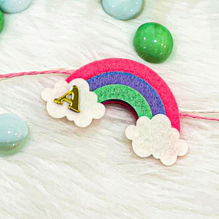 Personalized Laser Cut Rainbow Shape Felt Kids Rakhi With Initial