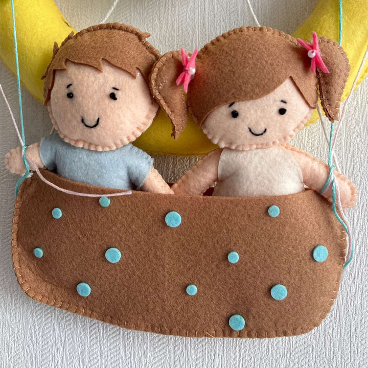 Personalized Hot Air Balloon Buddies Theme Felt Kids Name Plate For Siblings