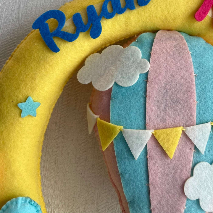 Personalized Hot Air Balloon Buddies Theme Felt Kids Name Plate For Siblings