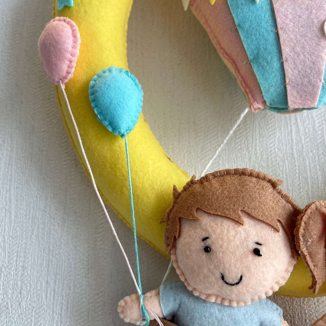 Personalized Hot Air Balloon Buddies Theme Felt Kids Name Plate For Siblings