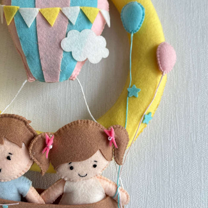 Personalized Hot Air Balloon Buddies Theme Felt Kids Name Plate For Siblings