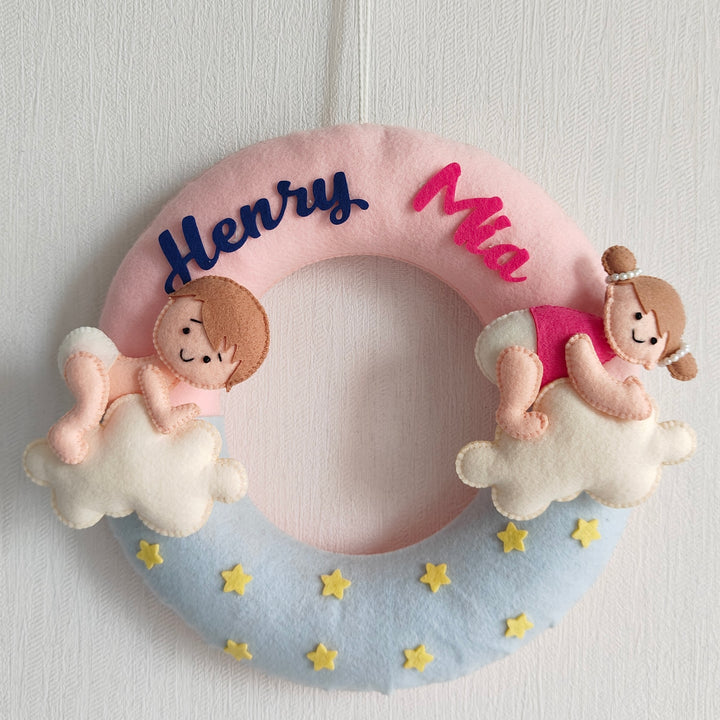 Personalized Magic Moments Theme Felt Kids Name Plate For Siblings