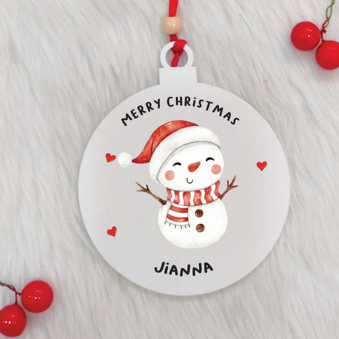 Personalized Handmade Merry Snowman Acrylic Ornament