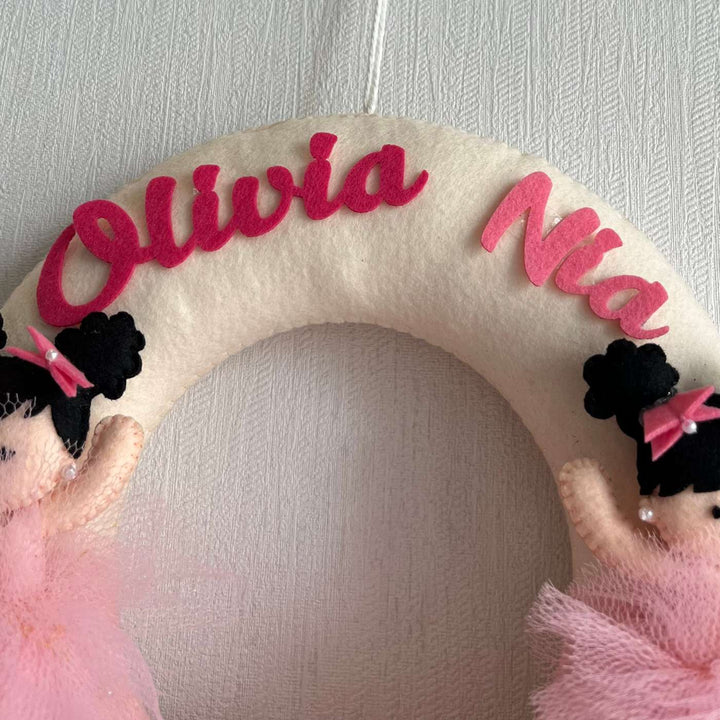 Personalized Rainbow Duo Theme Felt Kids Name Plate For Siblings