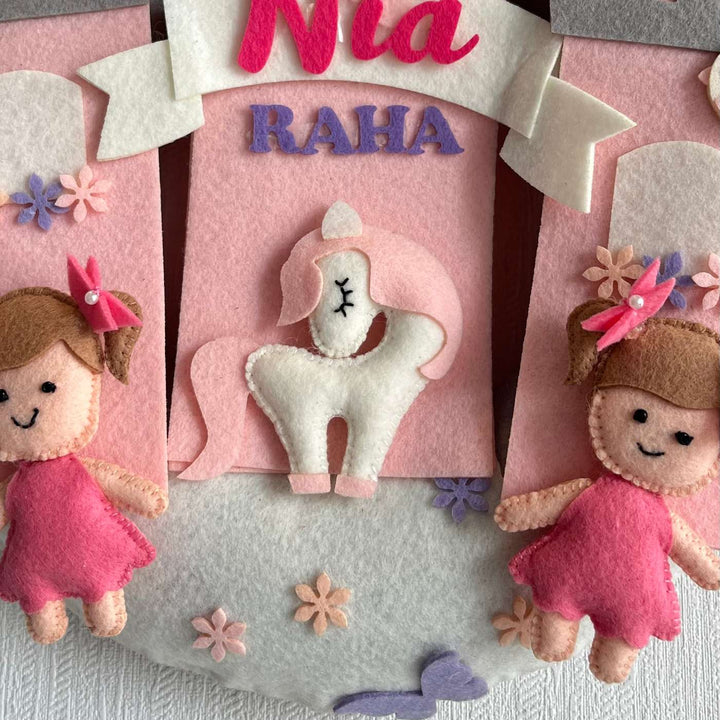Personalized Royal Castle Companions Theme Felt Kids Name Plate For Siblings