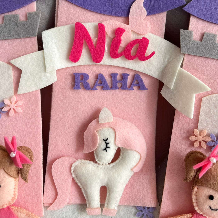 Personalized Royal Castle Companions Theme Felt Kids Name Plate For Siblings