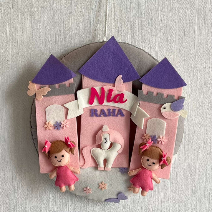 Personalized Royal Castle Companions Theme Felt Kids Name Plate For Siblings