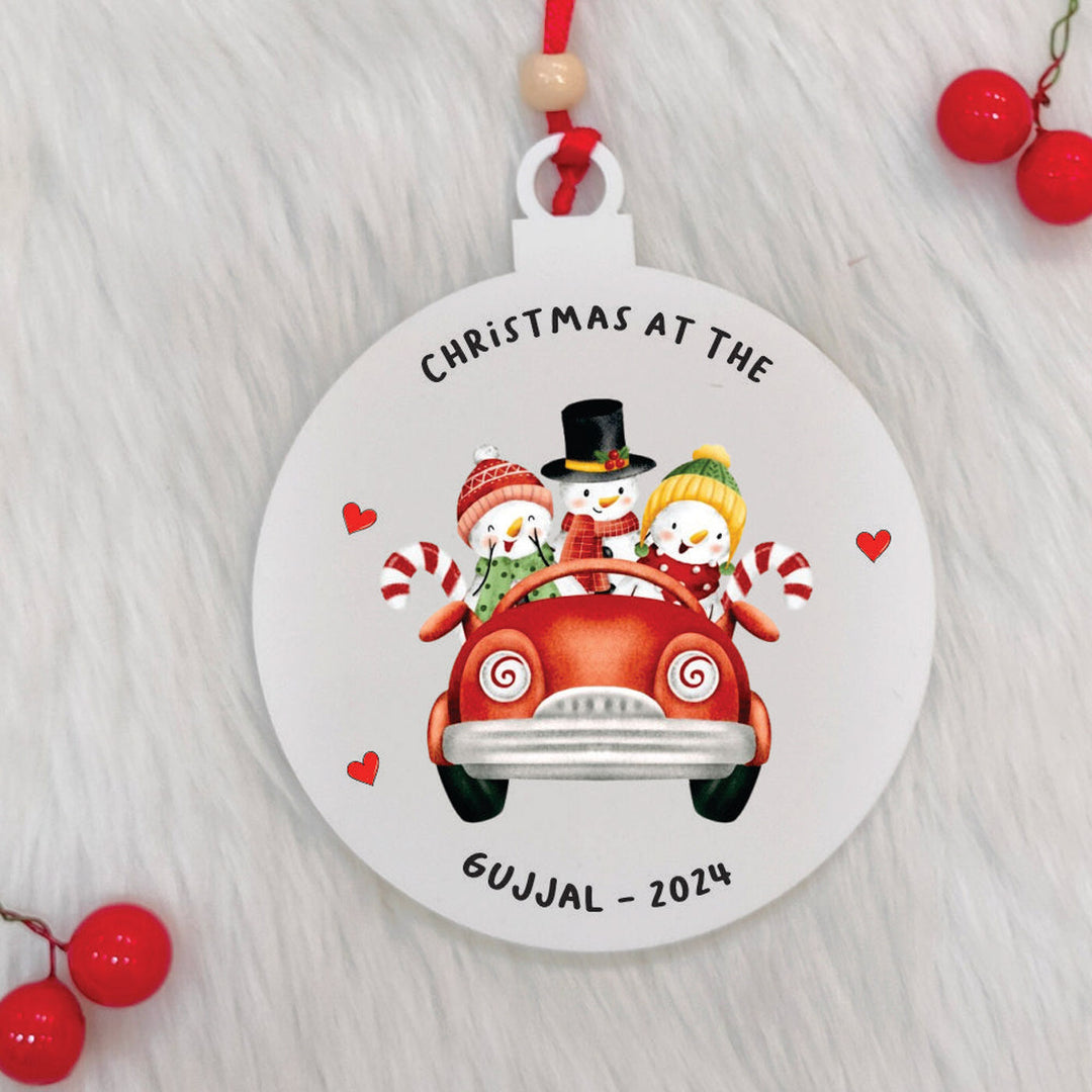 Personalized Handmade Snowman’s Joyride Acrylic Ornament