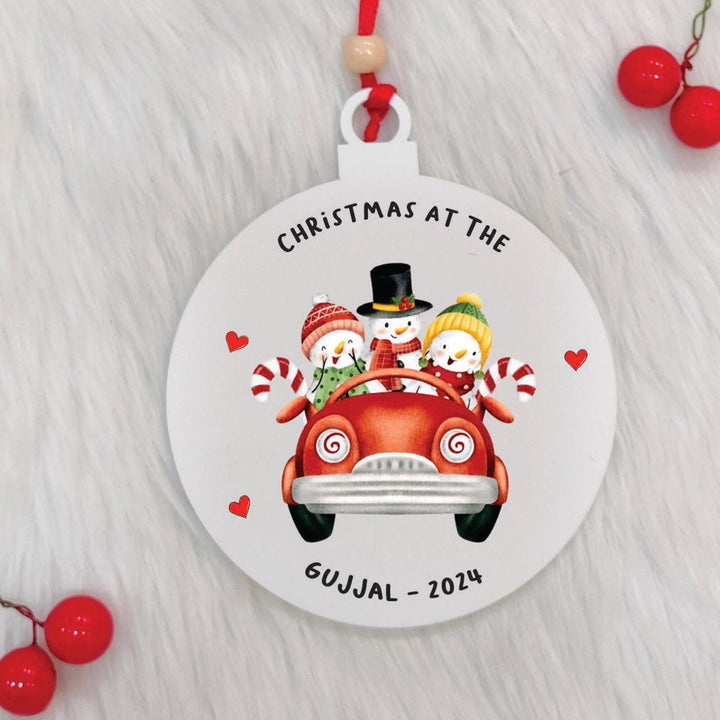 Personalized Handmade Snowman’s Joyride Acrylic Ornament