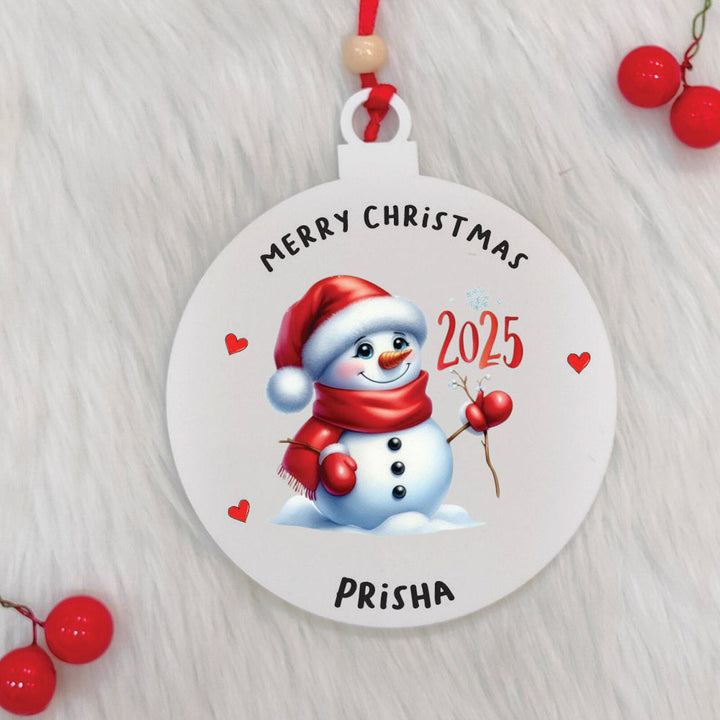 Personalized Handmade Snowman’s New Year Joy Acrylic Ornament