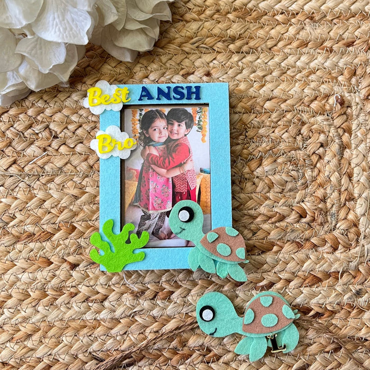 Personalized Reusable Coral Reef Theme Felt Kids Rakhi With Wooden Frame For Siblings