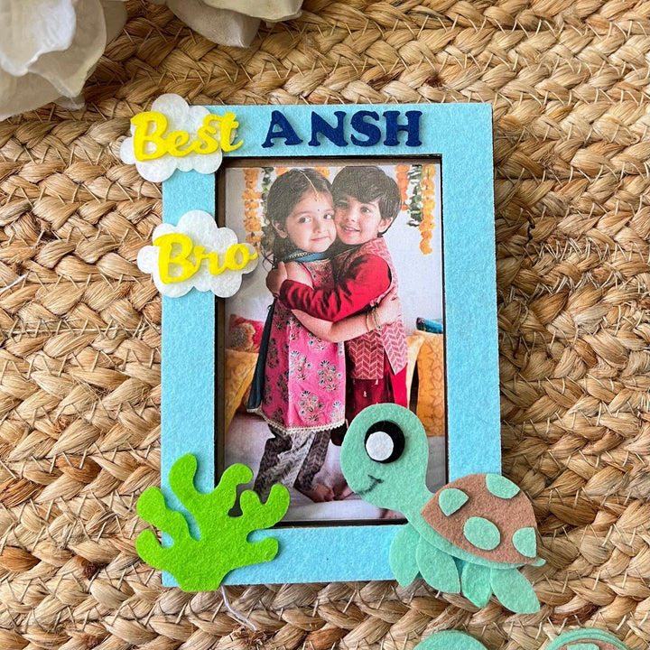 Personalized Reusable Coral Reef Theme Felt Kids Rakhi With Wooden Frame For Siblings