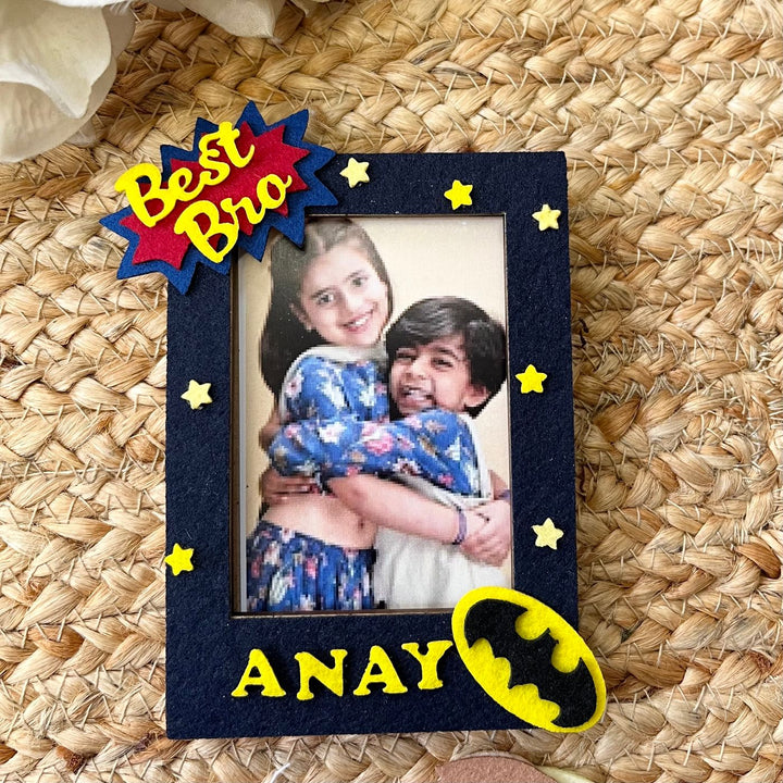 Personalized Reusable Sibling Duo Theme Felt Kids Rakhi With Wooden Frame